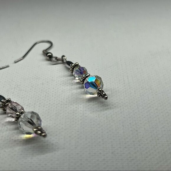 Earrings – Vintage Silver-Tone Aurora Borealis Crystal Dangles - Picture 7 of 10